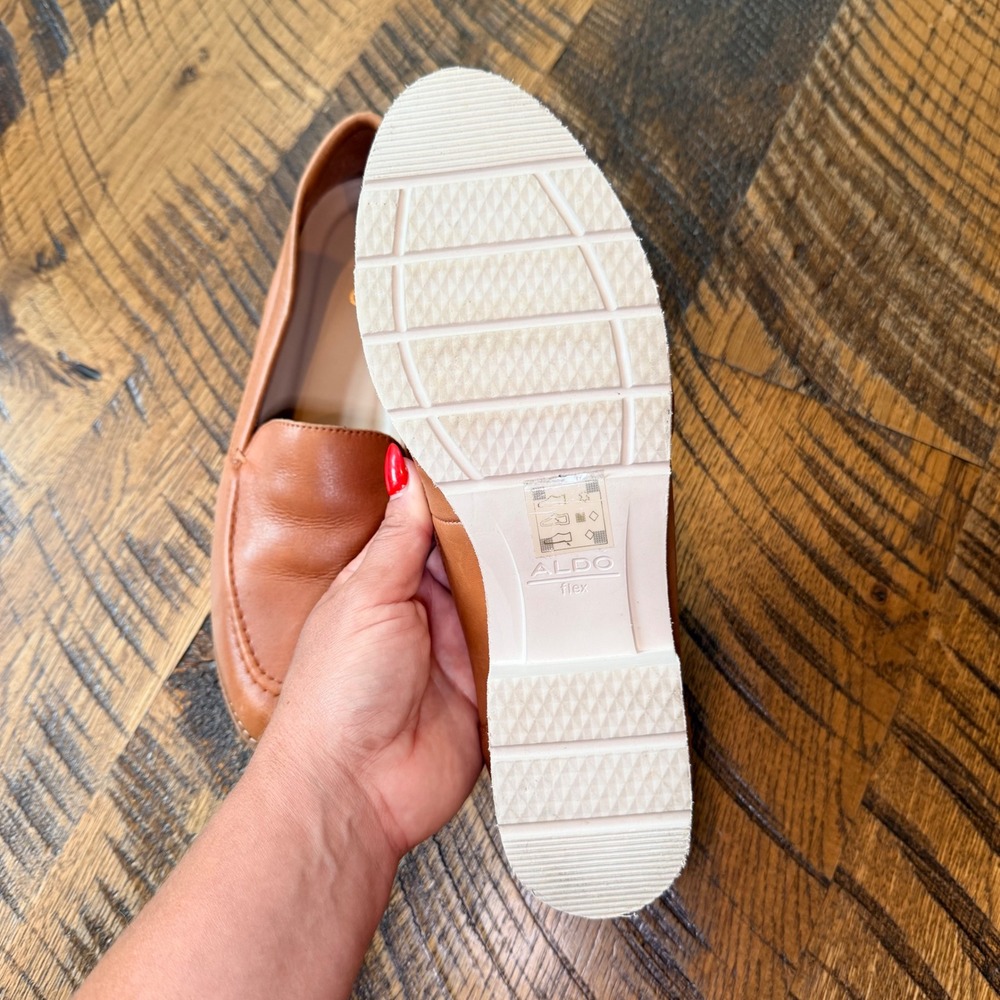 ALDO Rheildanflex Leather Loafer Women's 8.5 Tan Slip On Shoe Minimalist Chic - Picture 8 of 10